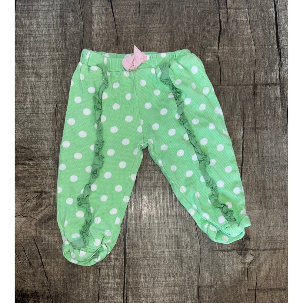 Matilda Jane Baby Girls Green Polka Dot Ruffle Pants Bow 3-6M‎ Cotton Leggings